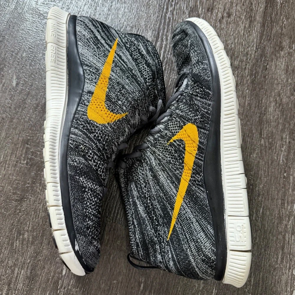 Nike Free Flyknit Chukka Sp Mens 12 Black Grey Yellow Running Shoes
